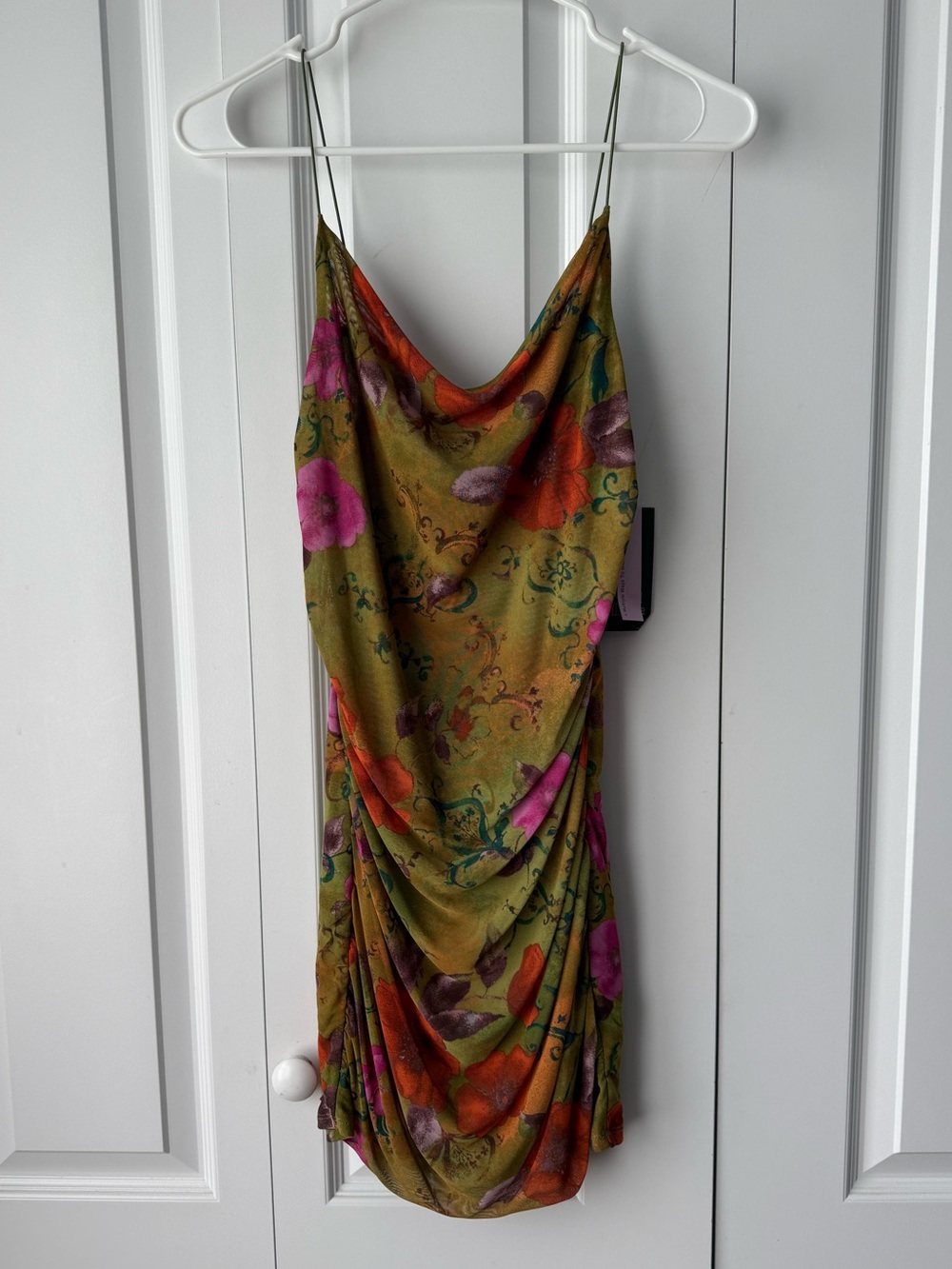 wild fable Green Floral Mini Dress with Pink & Orange Accents